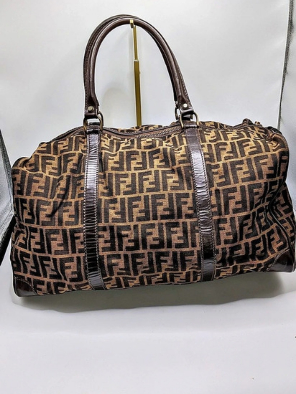 Fendi Vintage Zucca FF Large Boston Weekender Bag Brown